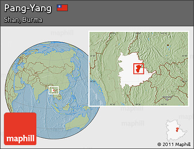 Savanna Style Location Map of Pang-Yang, highlighted parent region, hill shading