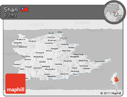Gray Panoramic Map of Shan, single color outside