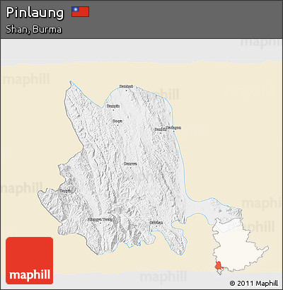 Classic Style 3D Map of Pinlaung, single color outside