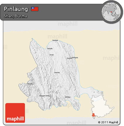 Classic Style 3D Map of Pinlaung, single color outside