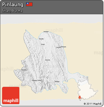 Classic Style 3D Map of Pinlaung, single color outside
