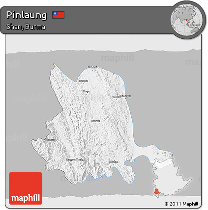Gray 3D Map of Pinlaung, single color outside