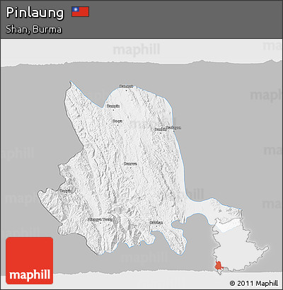 Gray 3D Map of Pinlaung, single color outside