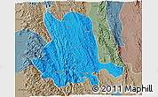 Political 3D Map of Pinlaung, semi-desaturated