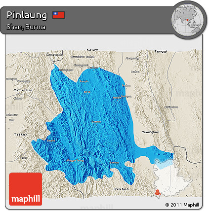 Political 3D Map of Pinlaung, shaded relief outside