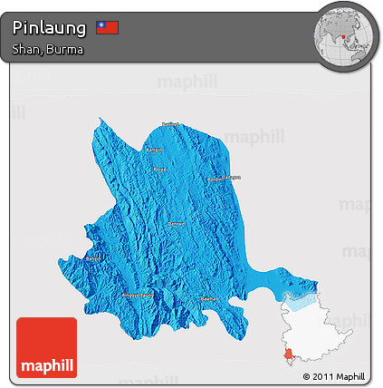 Political 3D Map of Pinlaung, single color outside
