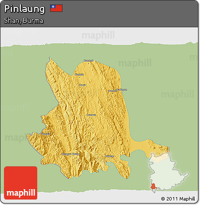 Savanna Style 3D Map of Pinlaung, single color outside