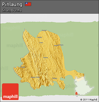 Savanna Style 3D Map of Pinlaung, single color outside