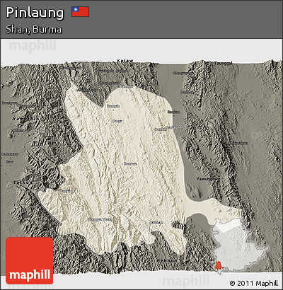 Shaded Relief 3D Map of Pinlaung, darken