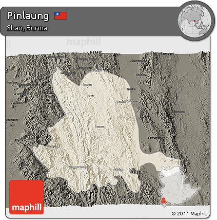 Shaded Relief 3D Map of Pinlaung, darken