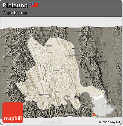 Shaded Relief 3D Map of Pinlaung, darken