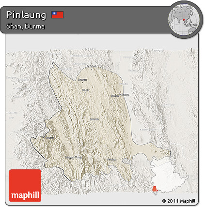 Shaded Relief 3D Map of Pinlaung, lighten
