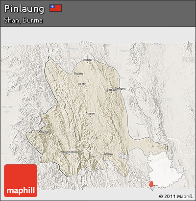 Shaded Relief 3D Map of Pinlaung, lighten