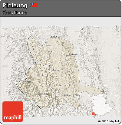 Shaded Relief 3D Map of Pinlaung, lighten