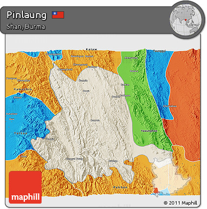 Shaded Relief 3D Map of Pinlaung, political outside