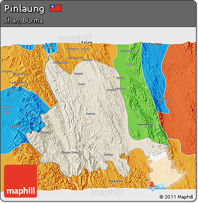 Shaded Relief 3D Map of Pinlaung, political outside