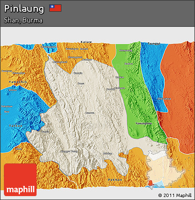 Shaded Relief 3D Map of Pinlaung, political outside