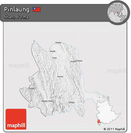 Silver Style 3D Map of Pinlaung, single color outside
