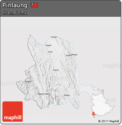 Silver Style 3D Map of Pinlaung, single color outside