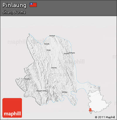 Silver Style 3D Map of Pinlaung, single color outside