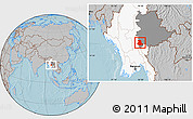 Gray Location Map of Pinlaung, highlighted country, highlighted parent region, hill shading