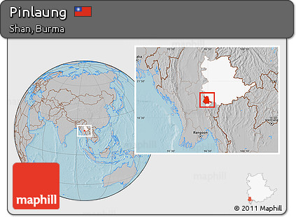 Gray Location Map of Pinlaung, highlighted parent region, hill shading