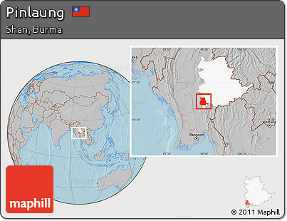 Gray Location Map of Pinlaung, highlighted parent region, hill shading