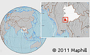 Gray Location Map of Pinlaung, highlighted parent region, hill shading