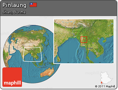 Satellite Location Map of Pinlaung, within the entire country
