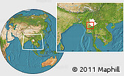 Satellite Location Map of Pinlaung, highlighted parent region, within the entire country
