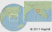 Savanna Style Location Map of Pinlaung, within the entire country, hill shading