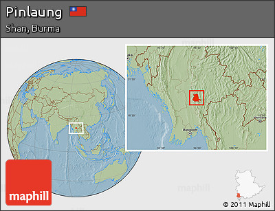 Savanna Style Location Map of Pinlaung, hill shading