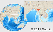 Shaded Relief Location Map of Pinlaung, within the entire country