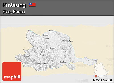 Classic Style Panoramic Map of Pinlaung, single color outside