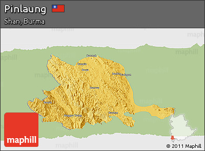 Savanna Style Panoramic Map of Pinlaung, single color outside