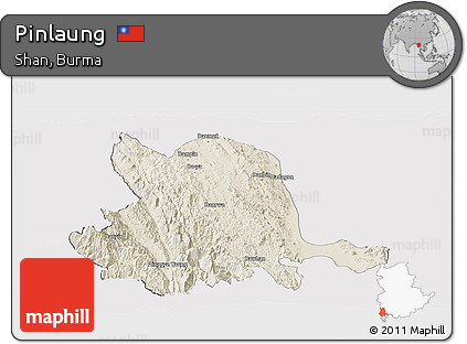 Shaded Relief Panoramic Map of Pinlaung, cropped outside