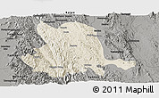 Shaded Relief Panoramic Map of Pinlaung, darken, semi-desaturated