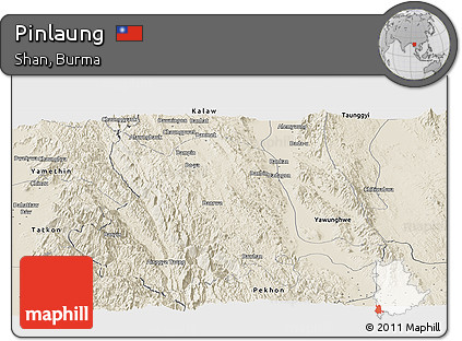 Shaded Relief Panoramic Map of Pinlaung