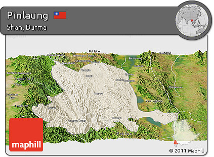 Shaded Relief Panoramic Map of Pinlaung, satellite outside