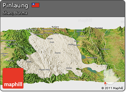 Shaded Relief Panoramic Map of Pinlaung, satellite outside