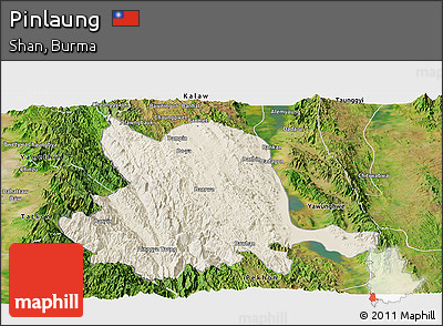 Shaded Relief Panoramic Map of Pinlaung, satellite outside