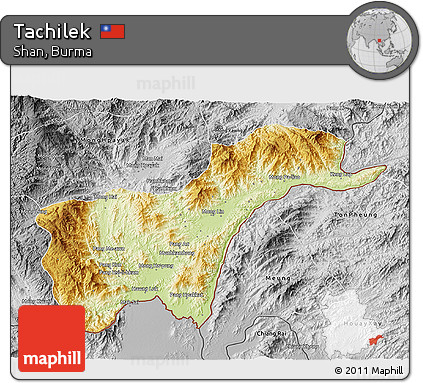 Physical 3D Map of Tachilek, desaturated