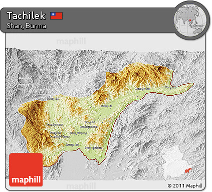 Physical 3D Map of Tachilek, lighten, desaturated