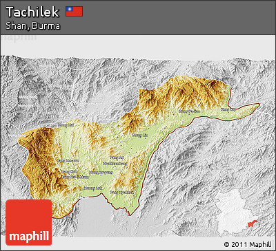 Physical 3D Map of Tachilek, lighten, desaturated