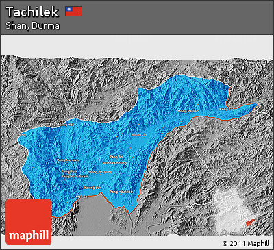 Political 3D Map of Tachilek, desaturated