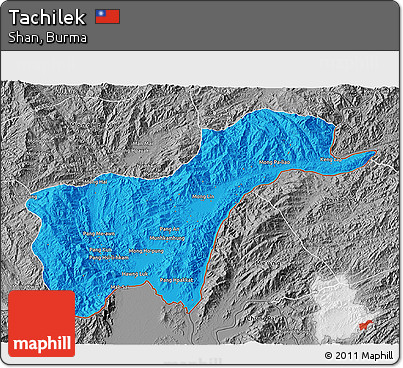 Political 3D Map of Tachilek, desaturated