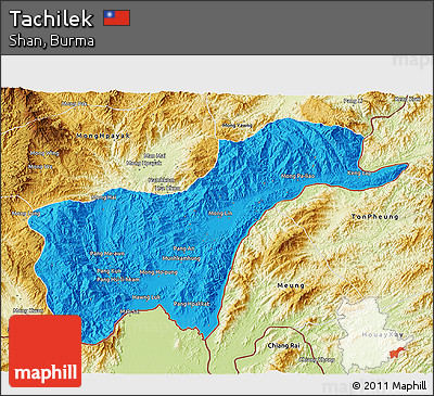 Political 3D Map of Tachilek, physical outside