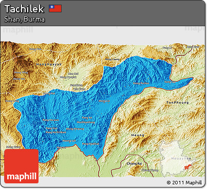 Political 3D Map of Tachilek, physical outside