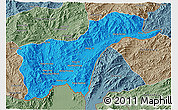 Political 3D Map of Tachilek, semi-desaturated