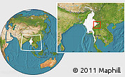 Satellite Location Map of Tachilek, highlighted country, within the entire country